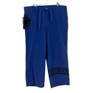 NWT Polo Ralph Lauren Blue Cropped Bernet Pant Sun Graphic Tribal Hem Vntg L-25